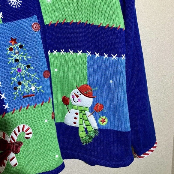 Ugly Christmas Sweater Size M Cardigan Crystal Kobe Preowned Appliqués Sequins - Picture 5 of 7